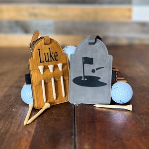 Personalized Leather Golf Bag Tag with Tees |Custom Golf Tee Holder | dad | Golf Gift | Golfers | Golf Accessories | Golf Team