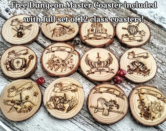 Dungeons and Dragons Log Coaster Set | DnD Classes | Dad | Him |  Nerdy Gift | Rustic Tavern Style Decor | RPG | Dungeon Master |