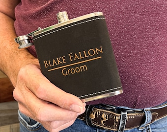 Personalized Leatherette Stainless Steel Flask | 6oz Flask | Him | Groomsmen Gift | Wedding Favor | Best Man | Bachelor Party | Valentines