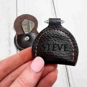Personalized Metal Guitar Pick W/ Leather Case | Custom Engraved Guitar Pick | Pick Holder | Easter Basket | Boyfriend Gift | Guitar Player