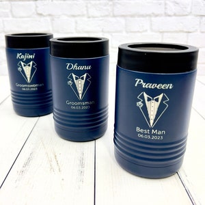 Groomsmen Custom Metal Can Cooler | Bachelor Party | Personalized Drink Holders | Groom Beverage | Wedding Party | Proposal | Beer Gifts