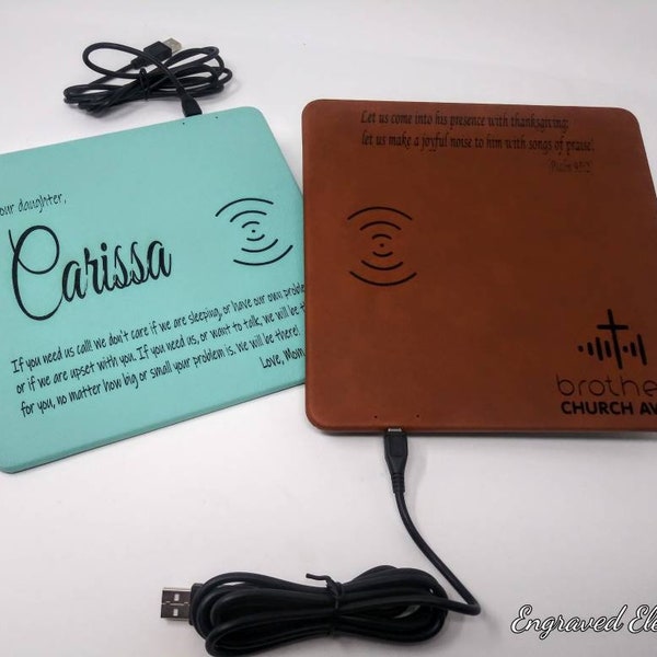 Personalized Leather Charging Pad | Leatherette Wireless Charging Pad | Easter | Her | Anniversary Gift | Custom Phone Charger | Tech