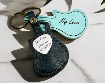 Personalized Engraved Metal Guitar Pick with Guitar-Shaped Keychain Holder - Great Custom Gift For Musicians, Guitar Players, Music Lovers