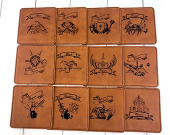 Dungeons and Dragons Leather Coaster Set laser engraved on PU leather get your dungeon crawler a set today!