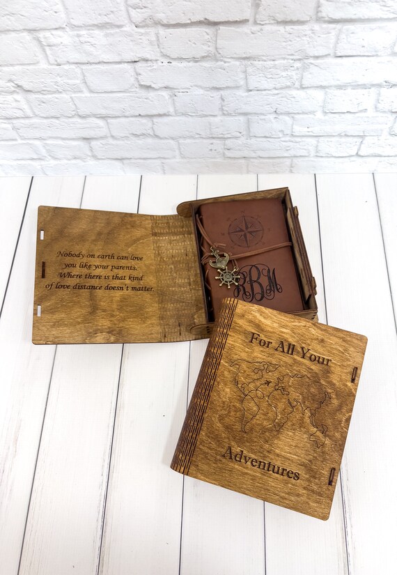 Personalized Wooden Journal Box Leather Journal Graduation Etsy