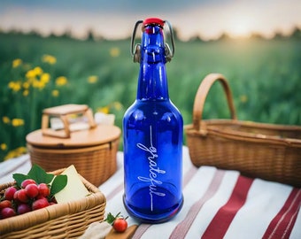 Botella de agua de vidrio azul personalizada de 16 oz - Hidratación personalizada para uso diario - Tapa ecológica, sin BPA y a prueba de fugas - para el hogar o mientras viaja