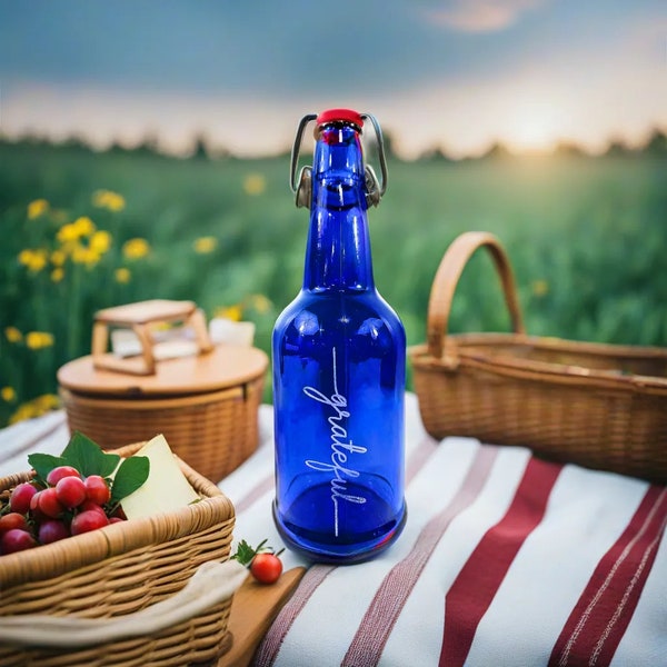 Personalisierte 16 Unzen blaue Glaswasserflasche - Benutzerdefinierte Trinkflasche für den täglichen Gebrauch - umweltfreundlich, BPA-frei, auslaufsicherer Deckel - für zu Hause oder unterwegs