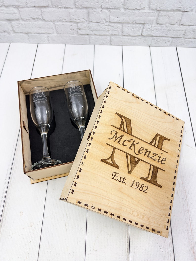 Personalized Champagne Glasses Box Set Custom Champagne Etsy