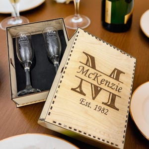 Personalized Champagne Glasses Box Set  | Custom Champagne Toasting Flutes Wedding | Bridal Party | Newlywed | Anniversary Gift | Mr Mrs