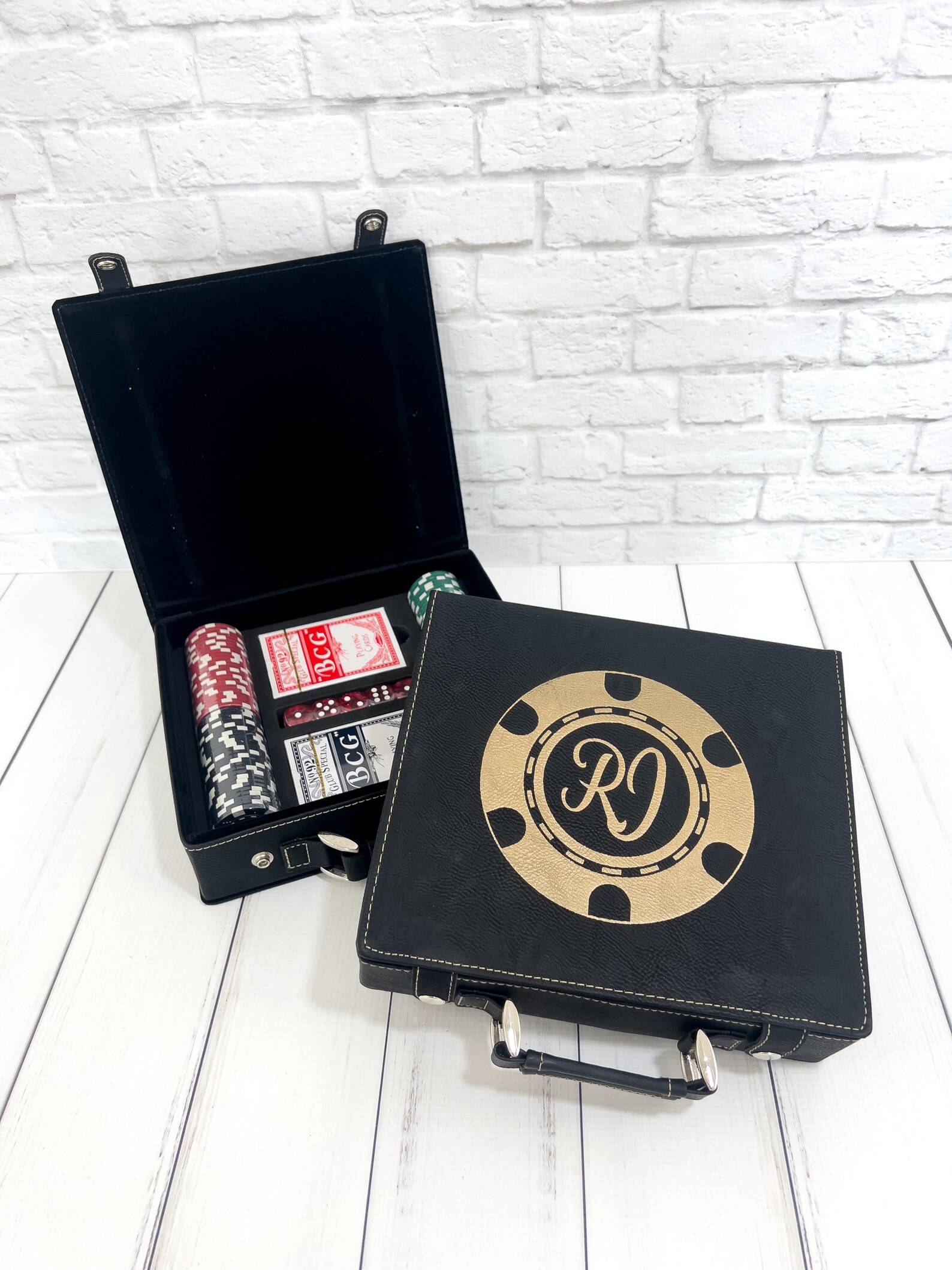 Personalized Poker Set Leather Case Poker Set Poker Etsy