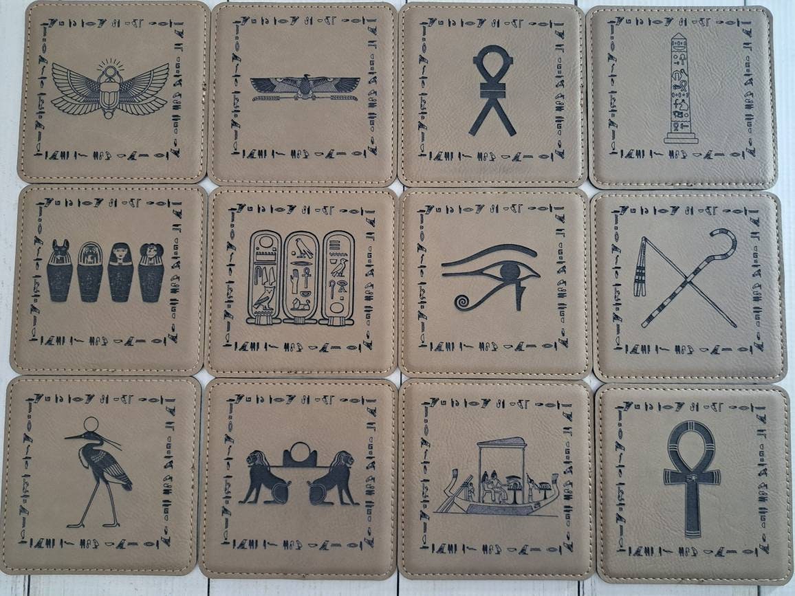Egypt Coaster Set | Pharaonic Coasters | Egyptian Hieroglyphs and Iconography | Housewarming Gift | Archaeologist | Anthropologist