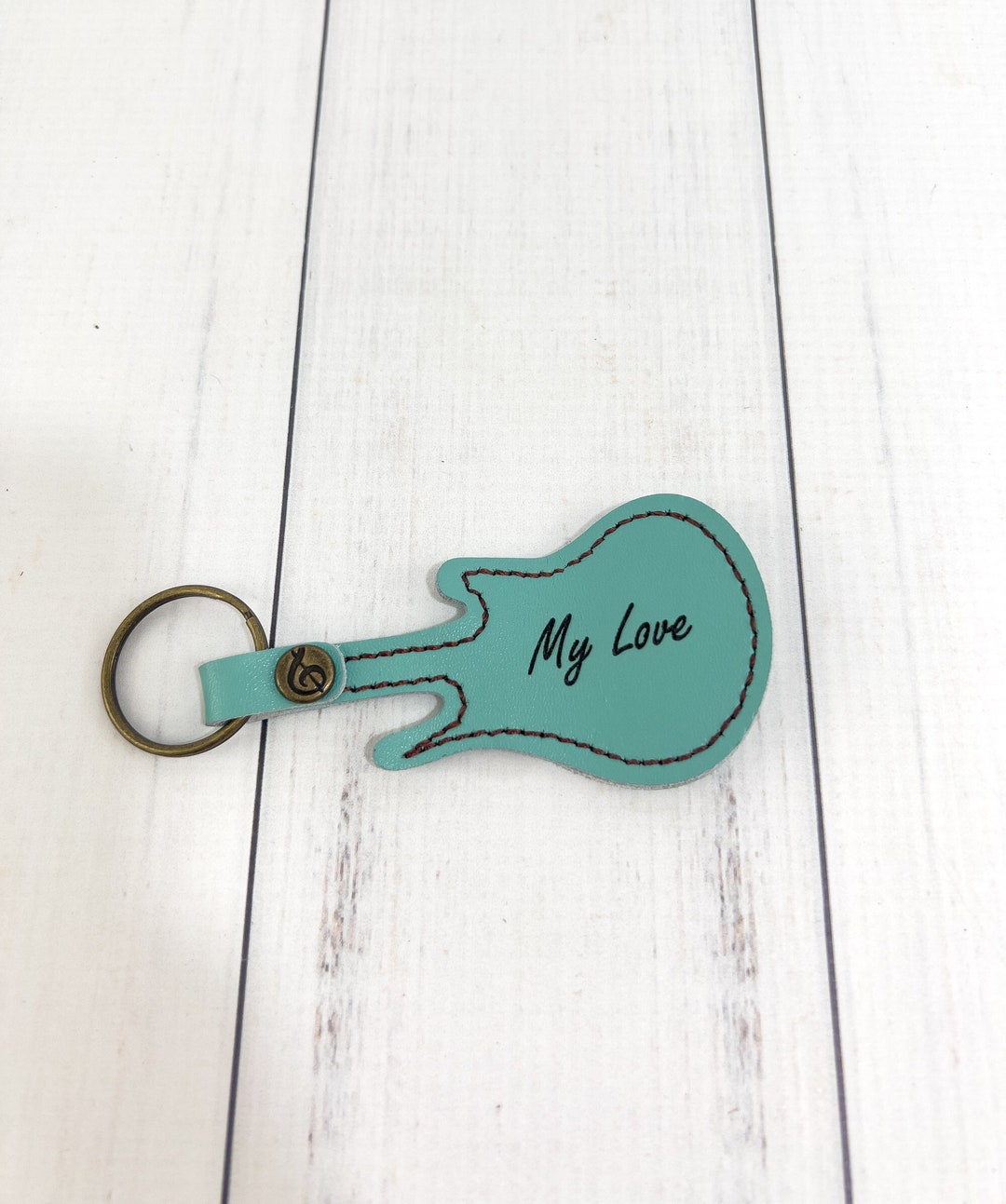 Personalized Leather Guitarshaped Pick Holder Keychain custom Pick