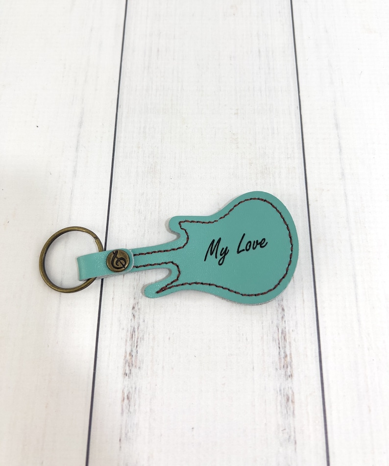 Personalized Brown Leather Guitarshaped Pick Holder Keychain Etsy