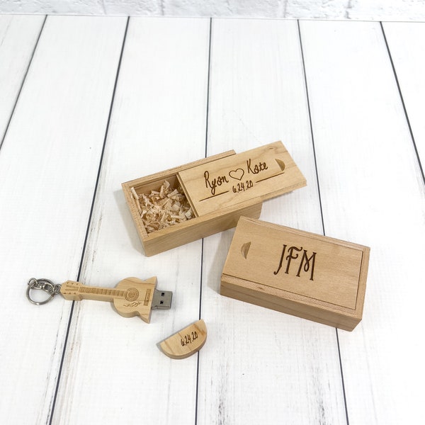 Personalized Wooden Guitar 16 GB USB with Box | Custom Thumbdrive | Easter Basket | Anniversary Gift | Wedding | Him | Photographer | Music