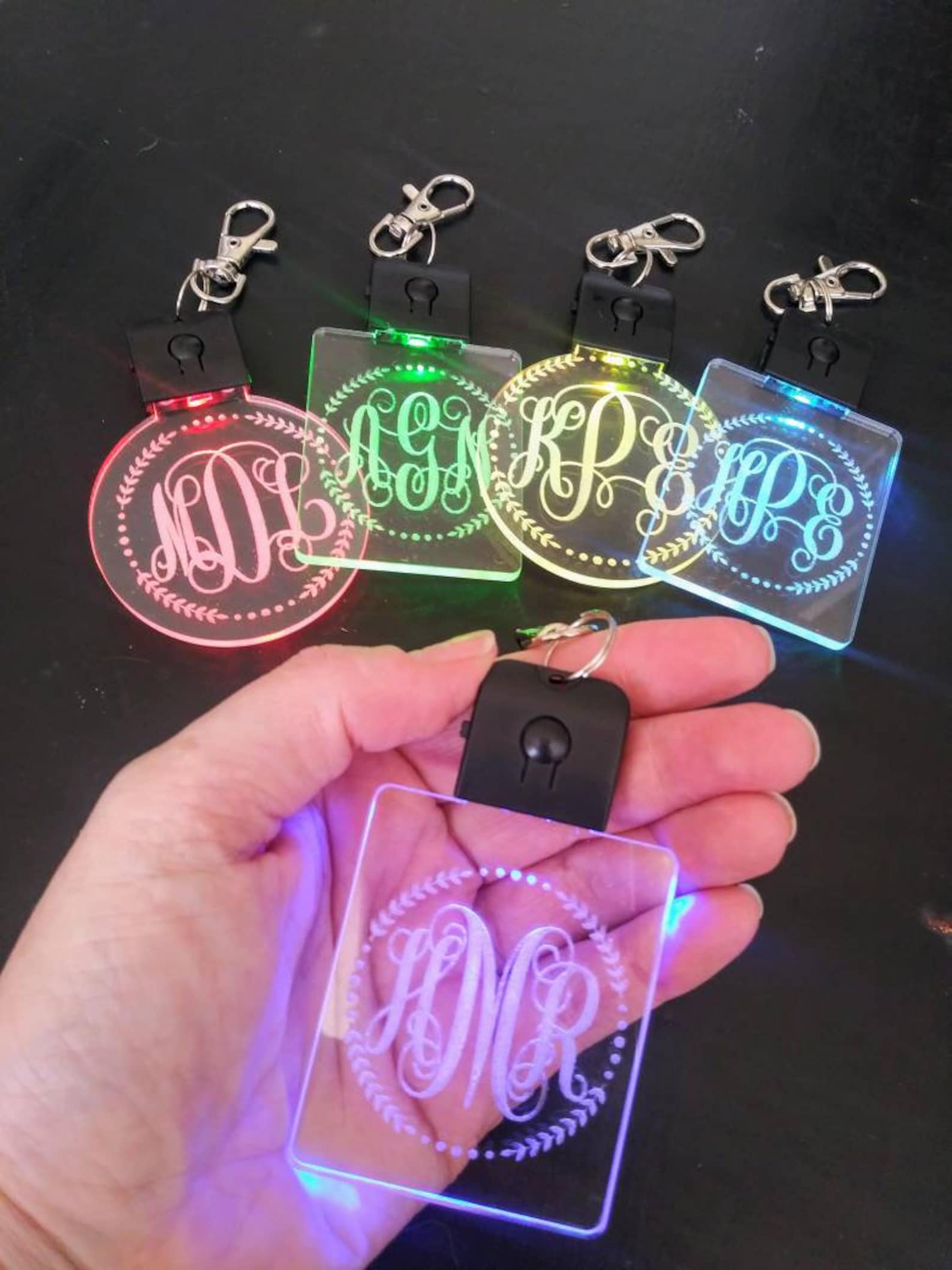 Personalized LED Acrylic Keychain Monogram Keychain Gift Etsy