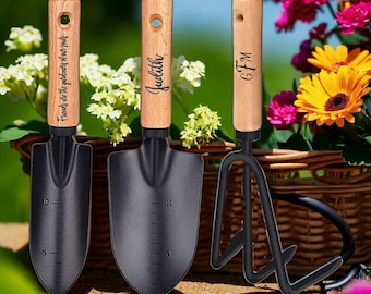 3-teiliges personalisiertes Gartenwerkzeug-Set | maßgeschneiderte Gartenkelle und Rechen | Gardner-Werkzeuge | Gartengeräte für Hochbeete