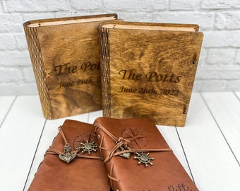 Personalized Wedding Journal Box (Set of 2) | Wooden Journal Box | Leather Journal | Newlywed Gift |  Wedding Gift | Thankful Journal