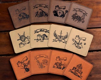 Dungeons and Dragons Coaster Set, Laser Engraved Leatherette
