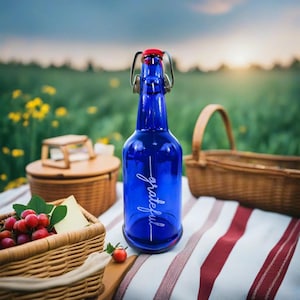 Personalized Blue Glass Water Bottle – Eco-Friendly, Leak-Proof