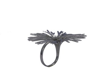 Anillo con forma de flor de Acropora, acero inoxidable impreso en 3D, ajustable.