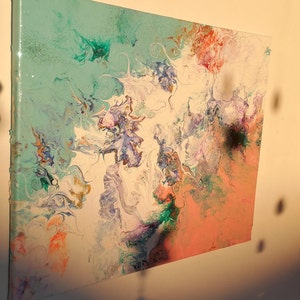 Original abstract acrylic painting white blue pink - fluid paint with glitter / shimmer wall art / painting on canvas