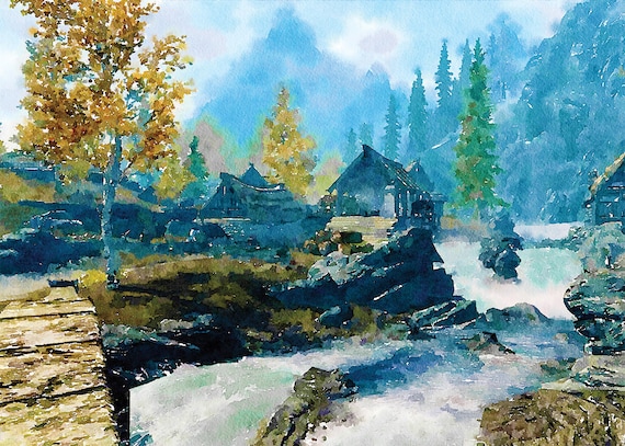 Watercolor Art Home Decor Skyrim Game Art Poster Video Etsy
