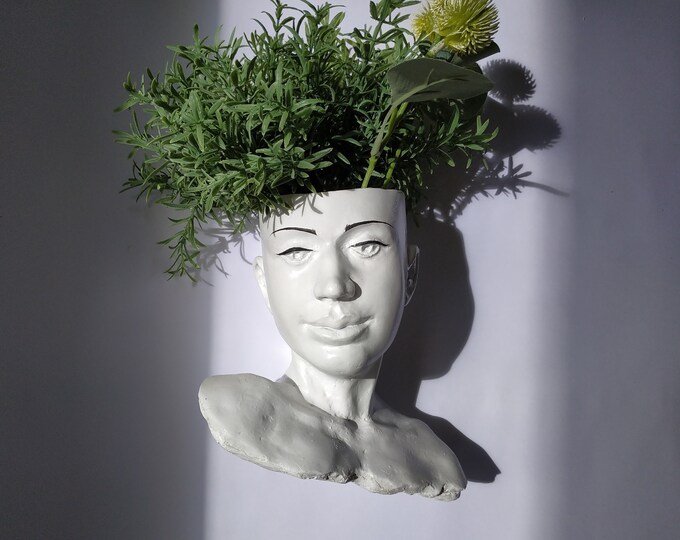 Hanging Face Planter Wall Concrere Head Planter Woman Vase Pot hanging-face-planter-wall-concrere-head-planter-woman-vase-pot