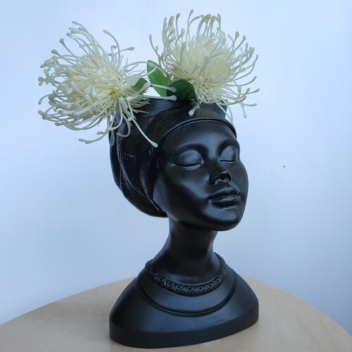 Face Planter Pot Female Statue Head Vase Black Desk Planter Etsy