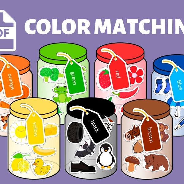 Color Matching, Color Activity, Learning Colors, Toddler Activity, Preschool Printable, Montessori Color, Color Sorting Jars