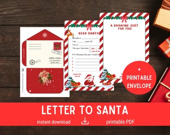 Letter to Santa,  Dear Santa, Printable Letter to Santa, Kids Printable Wish List, Christmas Letter, Christmas kids activity