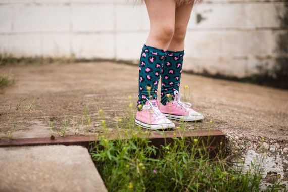 Teal and Pink Leopard Knee Highs Leopard Knee High Socks | Etsy