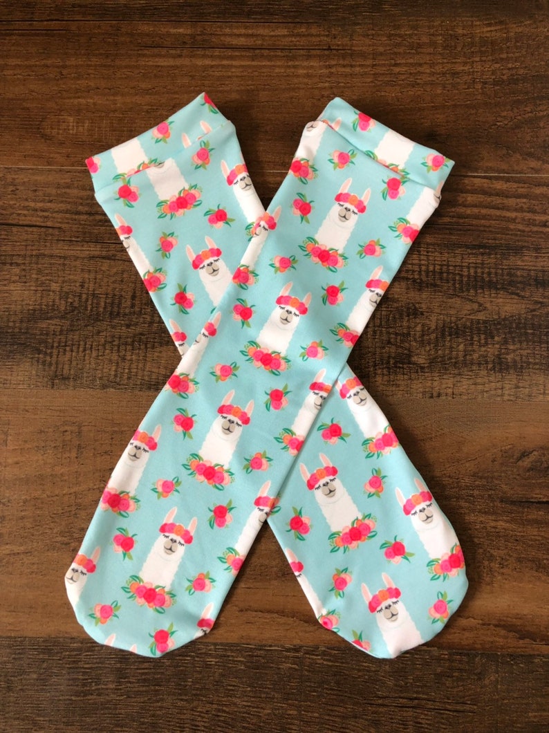 baby leg warmers baby knee highs toddler knee socks llama socks Floral llama knee high socks girls knee high socks
