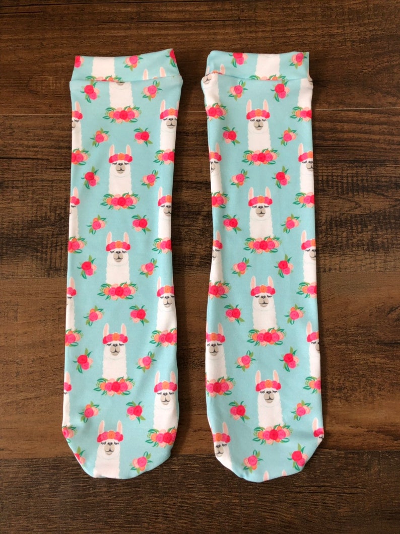 baby leg warmers baby knee highs toddler knee socks llama socks Floral llama knee high socks girls knee high socks