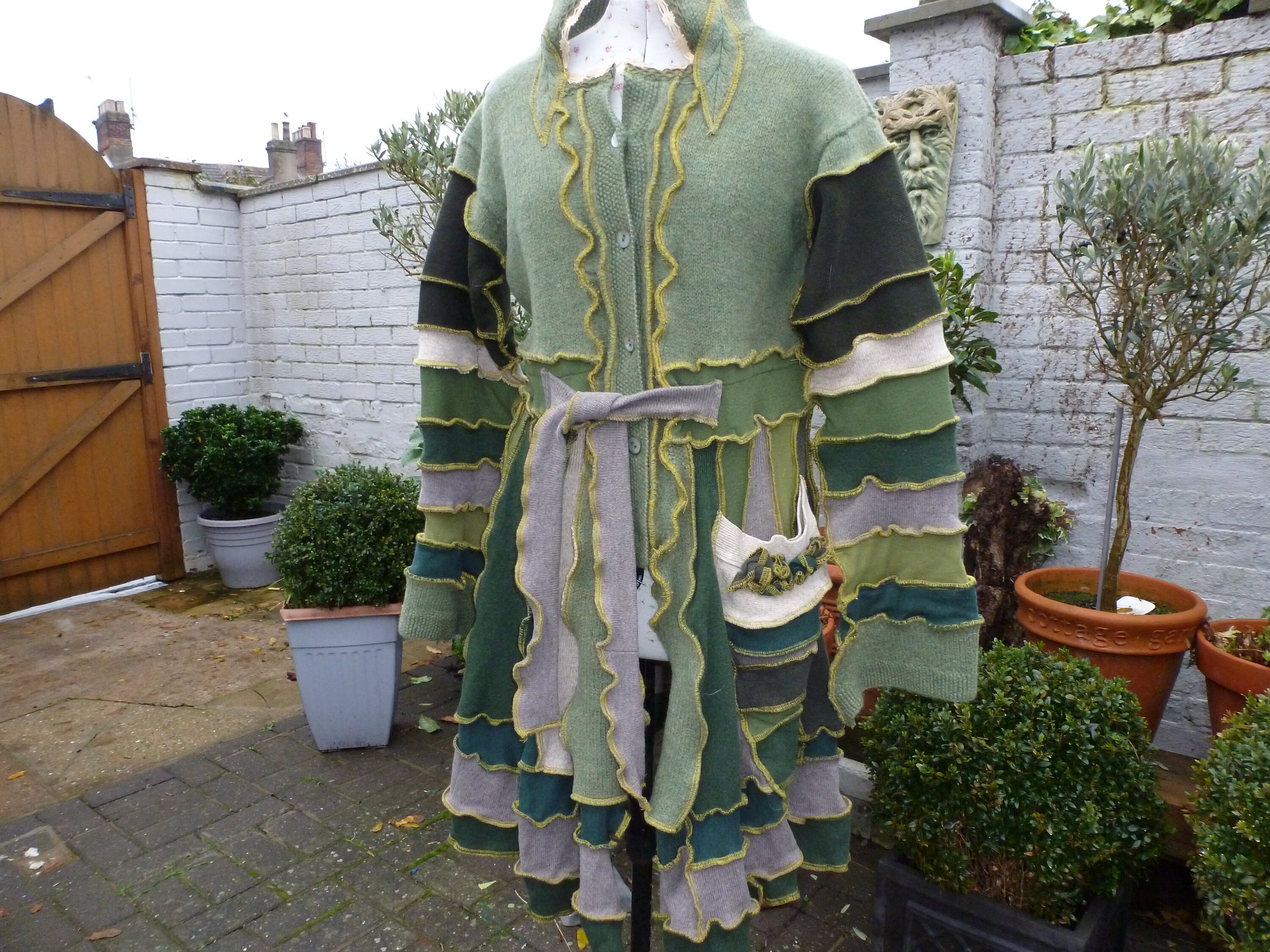 Image of Felted Wool Coat. Green Elf Upcycled Clothing. Recycled Sweaters. Hippy Boho Clothing