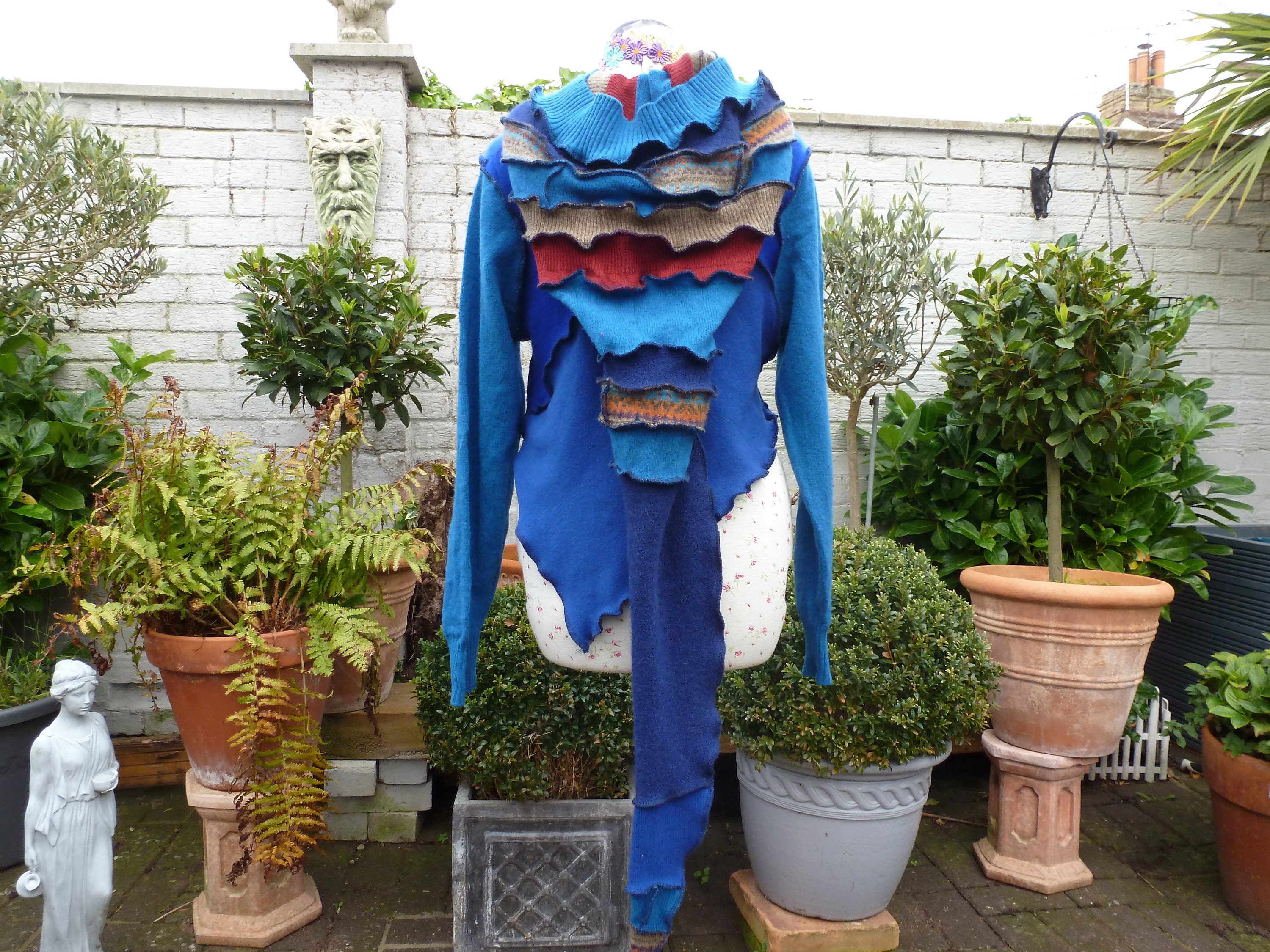 Image of Asymetrical Hoodie.long Pixie Hood Top.upcycled Clothing.recycled Clothing.winter Fashion.hippie Clothing.womens Boho Clothing