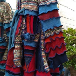 Gypsy coat. Upcycled sweaters. Recycled clothing. Hippy coat. Lagenlook clothing. Eco fashion. Multicoloured coat. Sweatercoat.boho clothing