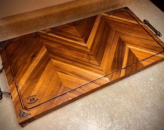 Custom Vintage Style Butcher Block Cutting Charcuterie Board Antique Brass Handles