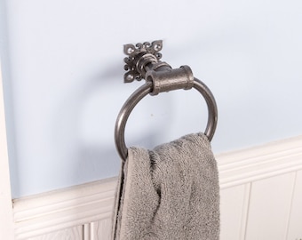 Towel ring towel rail holder, industrial towel bar cast iron Metal, wrought iron , wall, swivel, round, bathroom, vintage