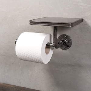 Toilet roll holder & shelf toilet paper holder toilet paper storage steel pipe industrial  cast iron bathroom decor steampunk vintage barn