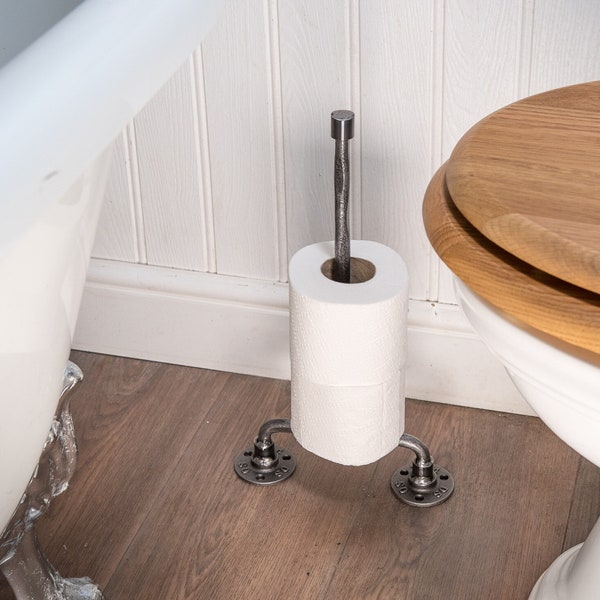 Industrial toilet paper holder , freestanding toilet roll holder, free standing cast iron toilet roll holder, steampunk bathroom decor barn