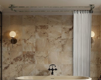 Brass Shower Curtain Rod | Ceiling Mounted | Rectangular & Squarer | aged brass Finish | Handcrafted