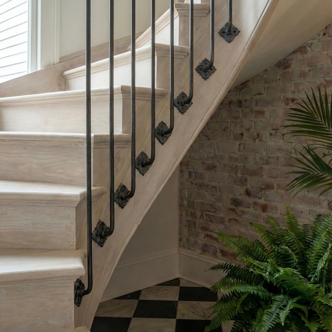 Baluster Railing Steel Q Fleur De Lis Iron Stair Spindles | Side Mount Stair Balusters | Gothic ...
