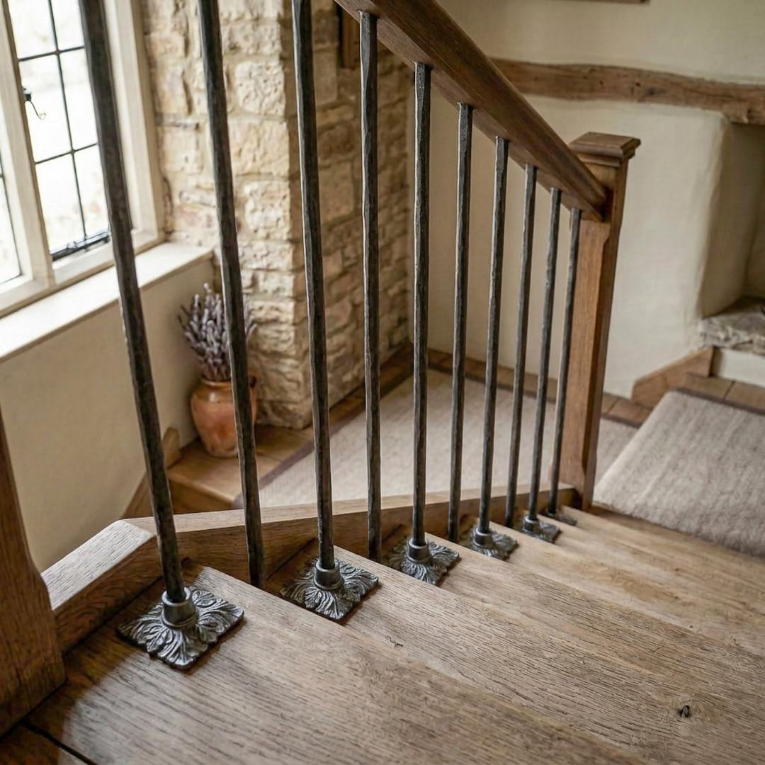 Hidden Railing Diamond Leaf Iron Stair Spindles | Hidden Fix Stair Tread Mount | Hand ...