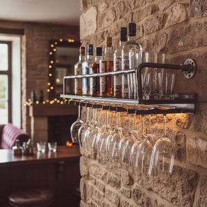 Industrial wine rack wall mounted  bar drinks cabinet industrial metal shelf  vintage kitchen shelf's , bathroom wall steel shelf