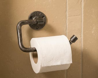 Industrial toilet roll holder Vintage toilet paper holder Metal steel cast iron wall mounted bathroom fitting Steampunk toilet roll storage.