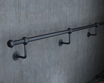Black Wrought Iron Outdoor Stair Handrail | Modern Steel Staircase Railing | Metal Handrail for Steps | Handcrafted in the UK