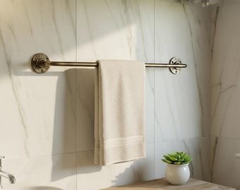 Toallero industrial de bronce, soporte para toallas de baño, barra para toallas de hierro, decoración de baño, toallero de cocina, accesorio de baño steampunk, estilo rústico.