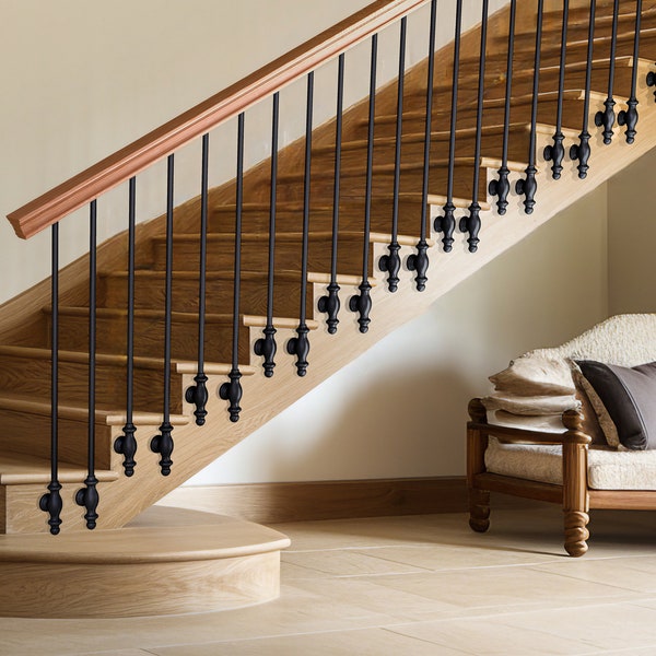 Wrought Iron stair spindle railing handrail Balusters picket black balcony balusters metal industrial stair decor staircase