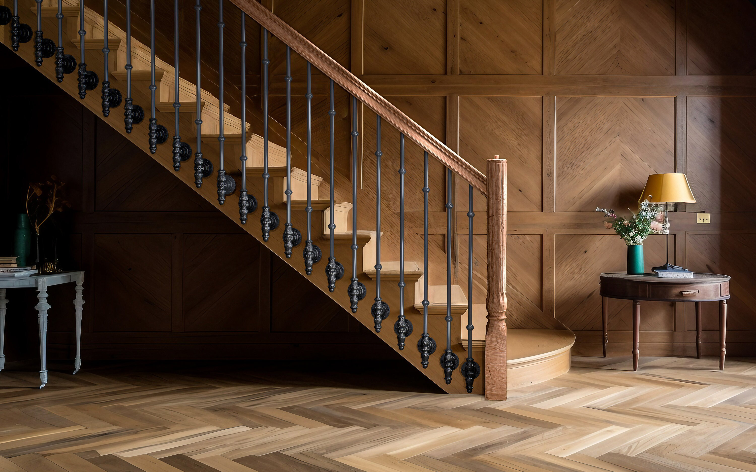 MM MELISEN Indoor Stair Railing Kits, Black Metal Baluster Posts