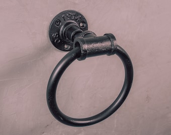 Towel ring | towel rail holder |  black industrial towel bar | wrought iron |